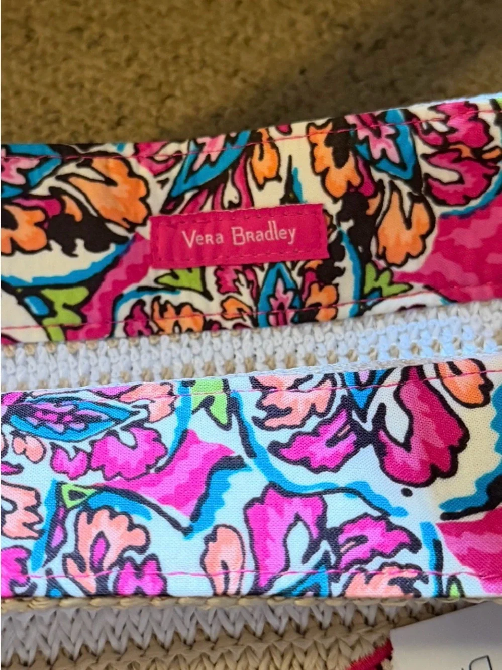 Vera Bradley Cream Woven Tote with Pink Floral Starfish Appliqué New with Tags